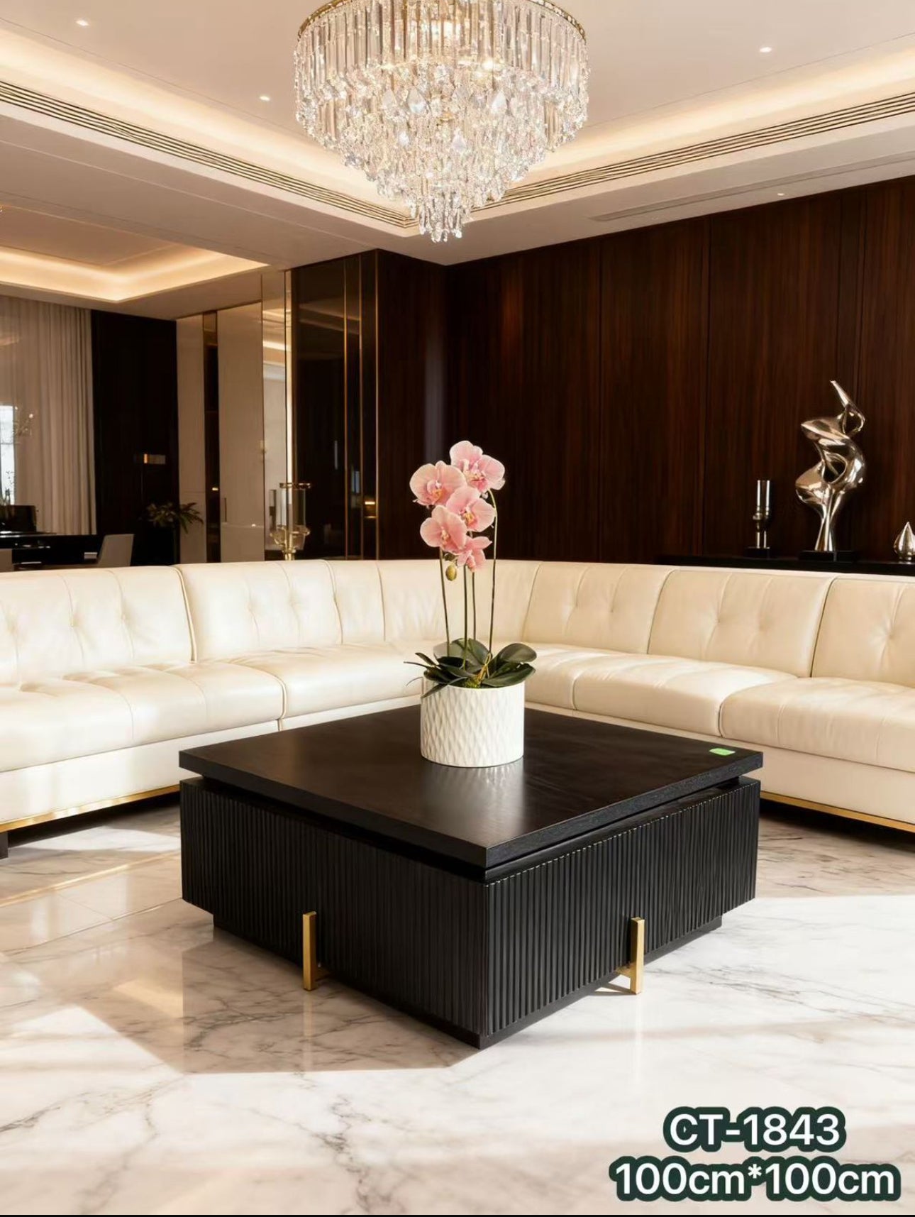 MFurn Nordic Coffee Table – Square Black Oak with Champagne Legs