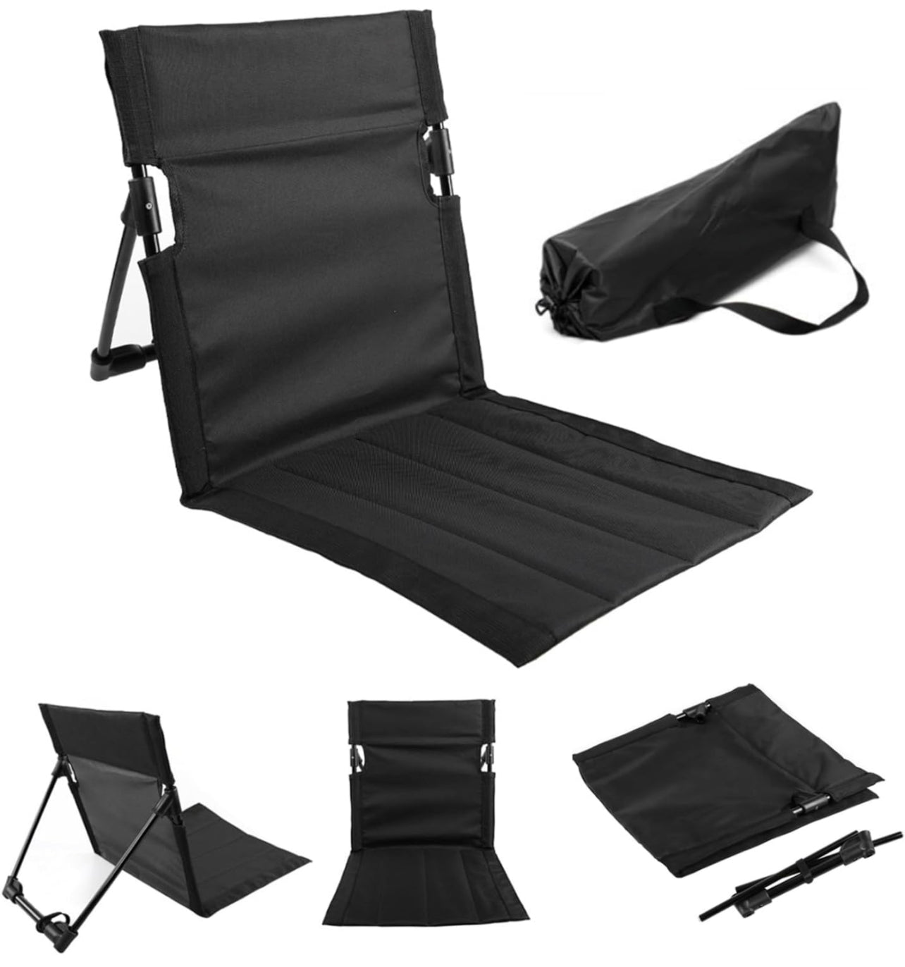 Beach Chair Beach Mat Recliner Lightweight Beach Mat with Backrest One-Step Assembly Foldable Beach Mat Chair with Carry Bag for Holidays Garden Camping Park Black