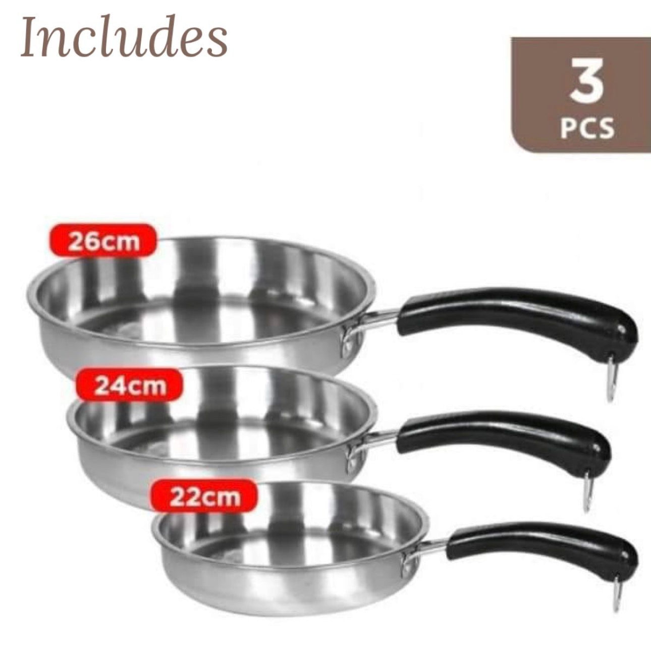 Fry Pan Set 3pc Stainless Steel