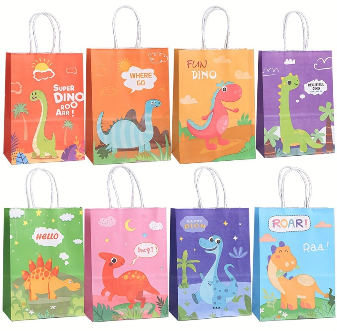 Party Gift Bags Dinosaur Themed Various Colours