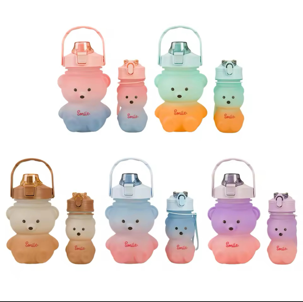 Bear Shaped Water Bottle with Built-In Straw and Carry Strap