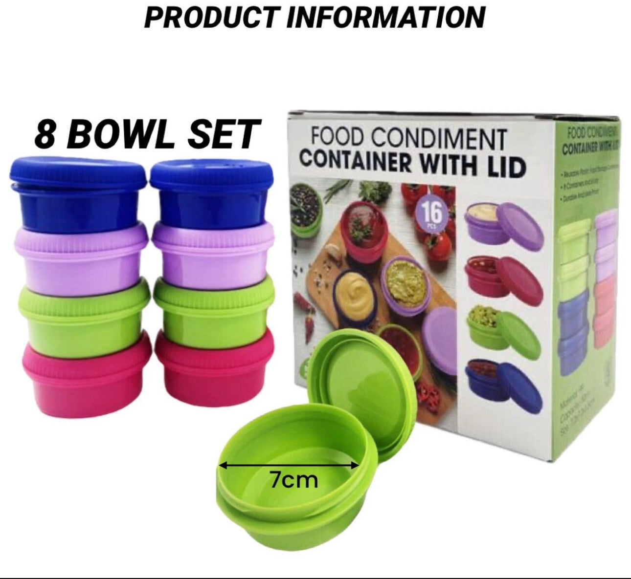 Set Of 8 Colorful Condiment Bowls with Lid