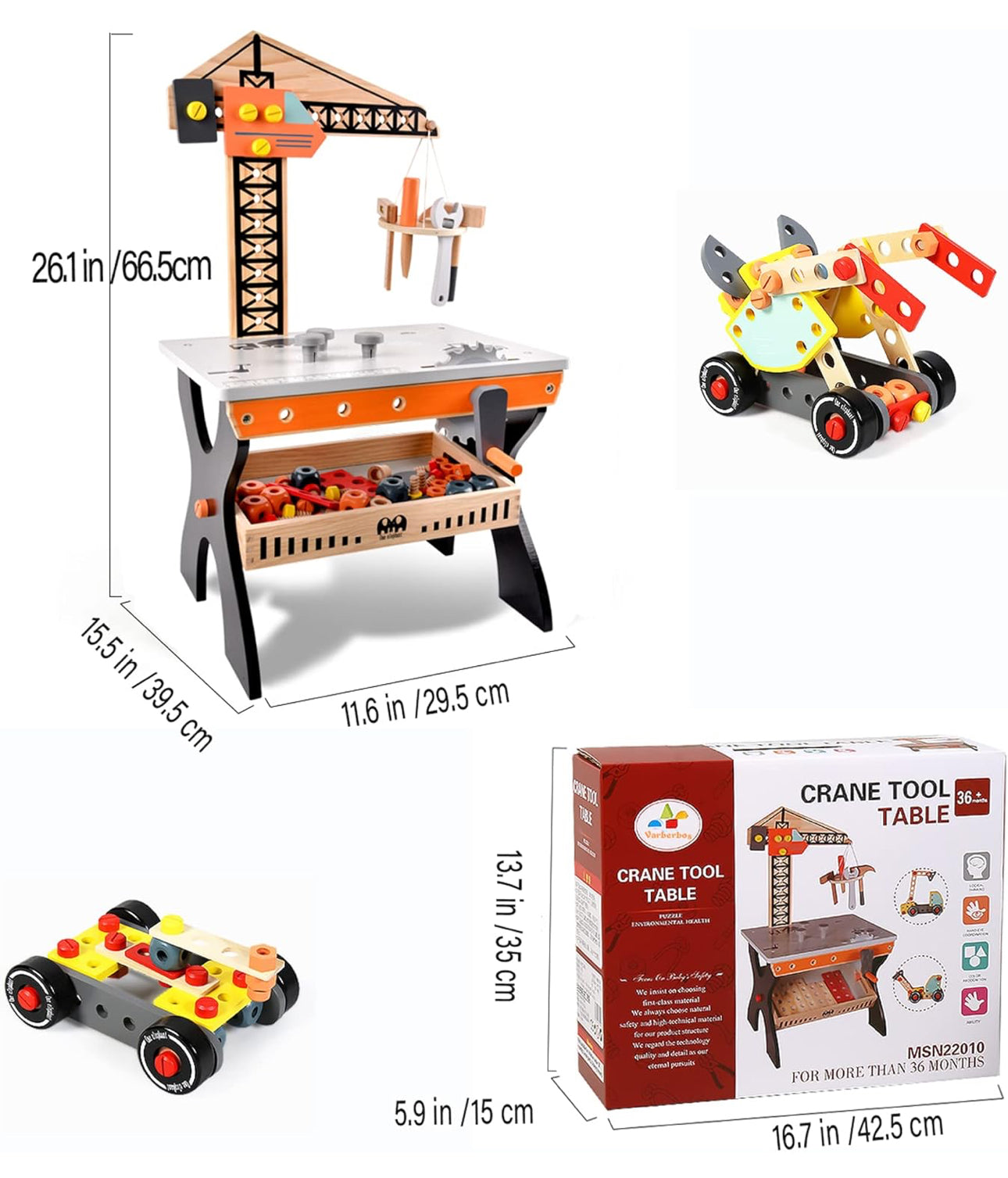 Wooden Tool Bench for Kids Toddlers, Pretend Play Workbench Set with Crane Workshop Workbench Construction Toys Gift for 2 3 4 5 Years Old Girls & Boys