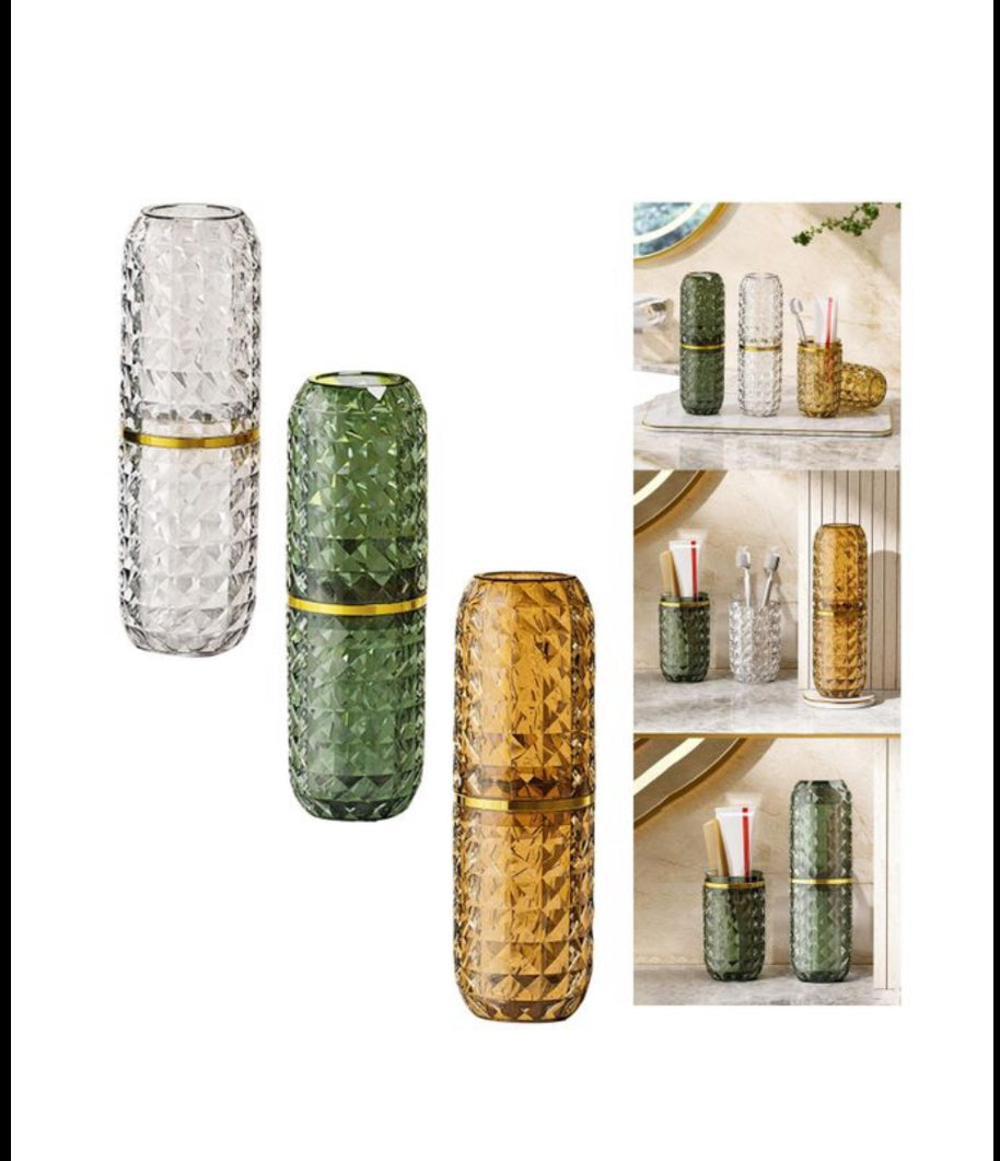 Luxury Travel/Home Toothbrush-Toothpaste Holder Transparent Available in Clear & Green
