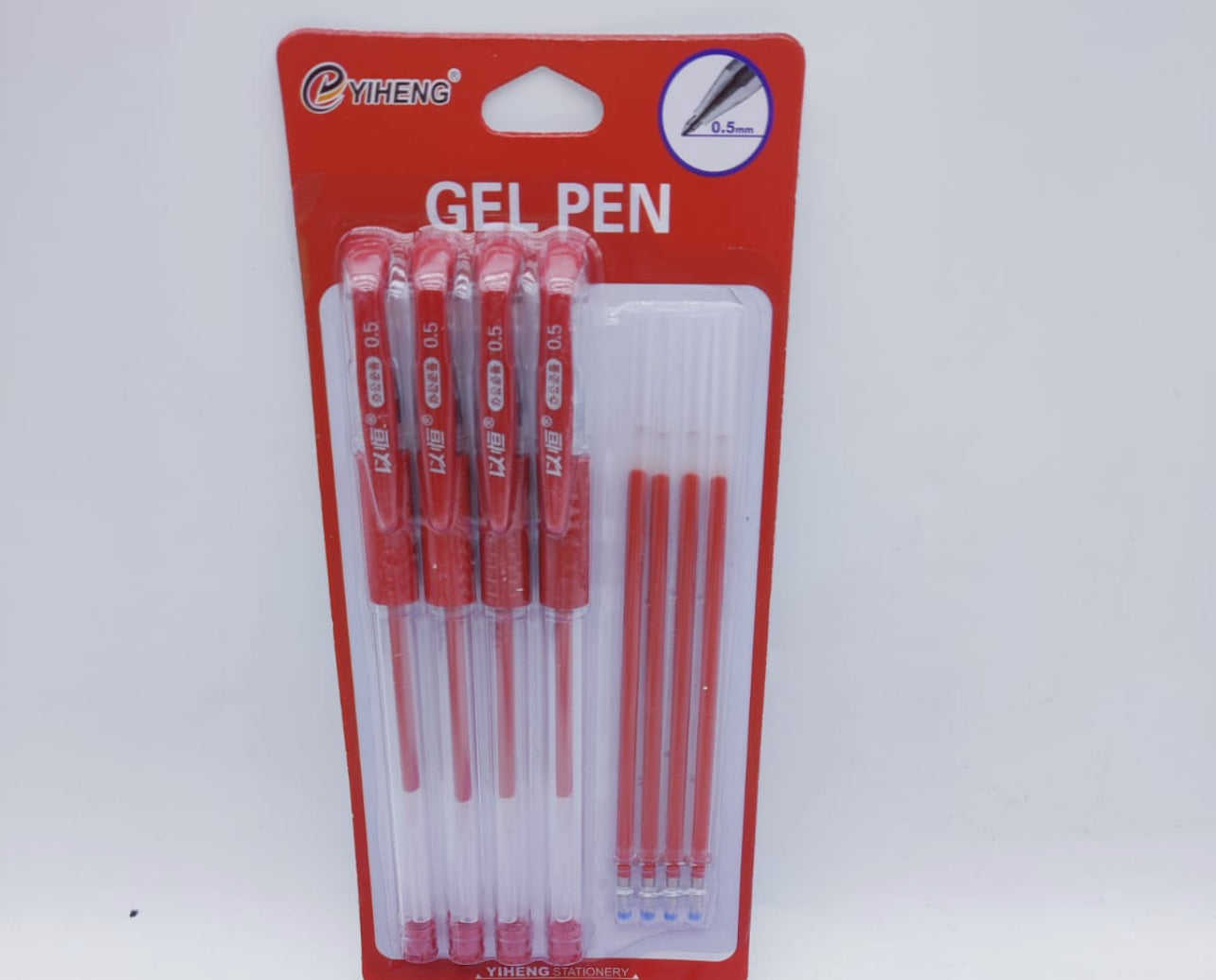 8 x Gel Pens  - 0.5mm Rollerball Grip Boxed - Red