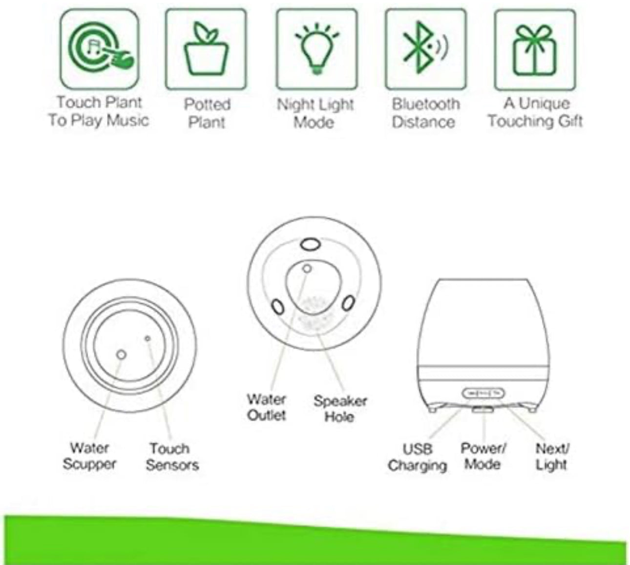 Creative Smart Bluetooth Touch Music Flower Home Office Decoration Green Music Flowerpot Night Light with Speaker
