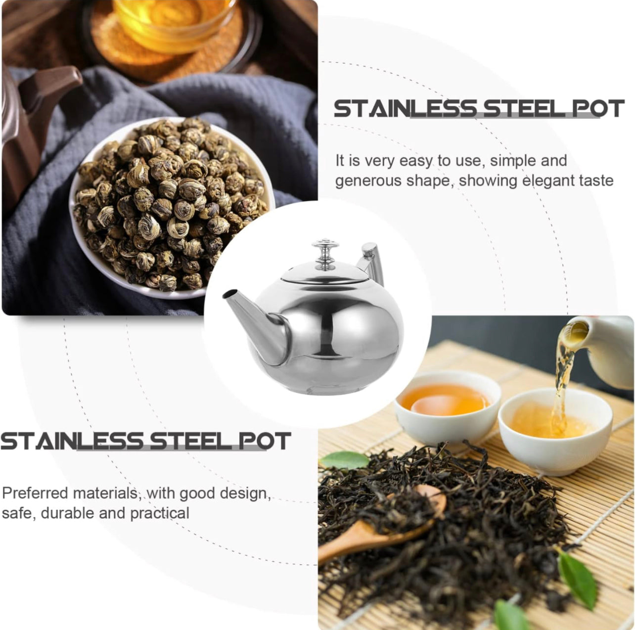 Stainless Steel Pearl Pot, 1.5 Liter Teapot, Coffee Pot, Coffee And Tea Filter, Infuser, Home Kitchen