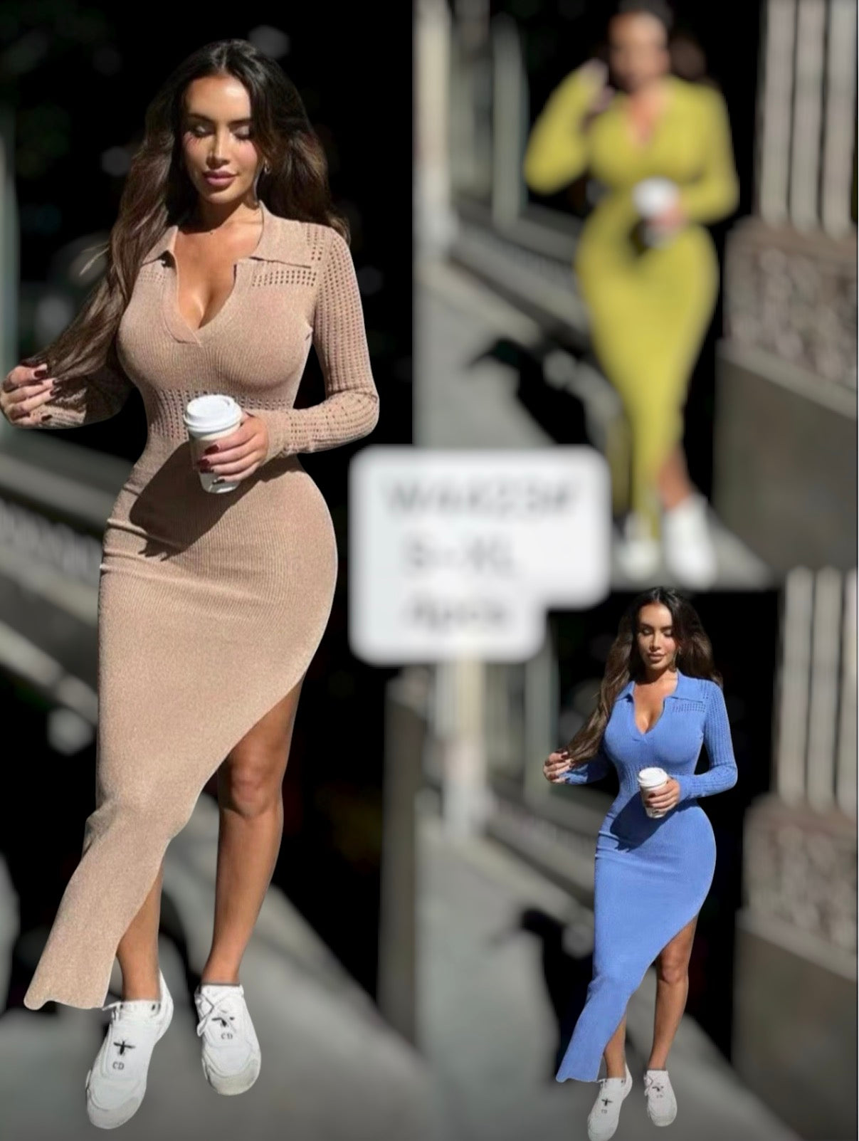 Ladies Long Sleeved Knitted Dress-Various Colours