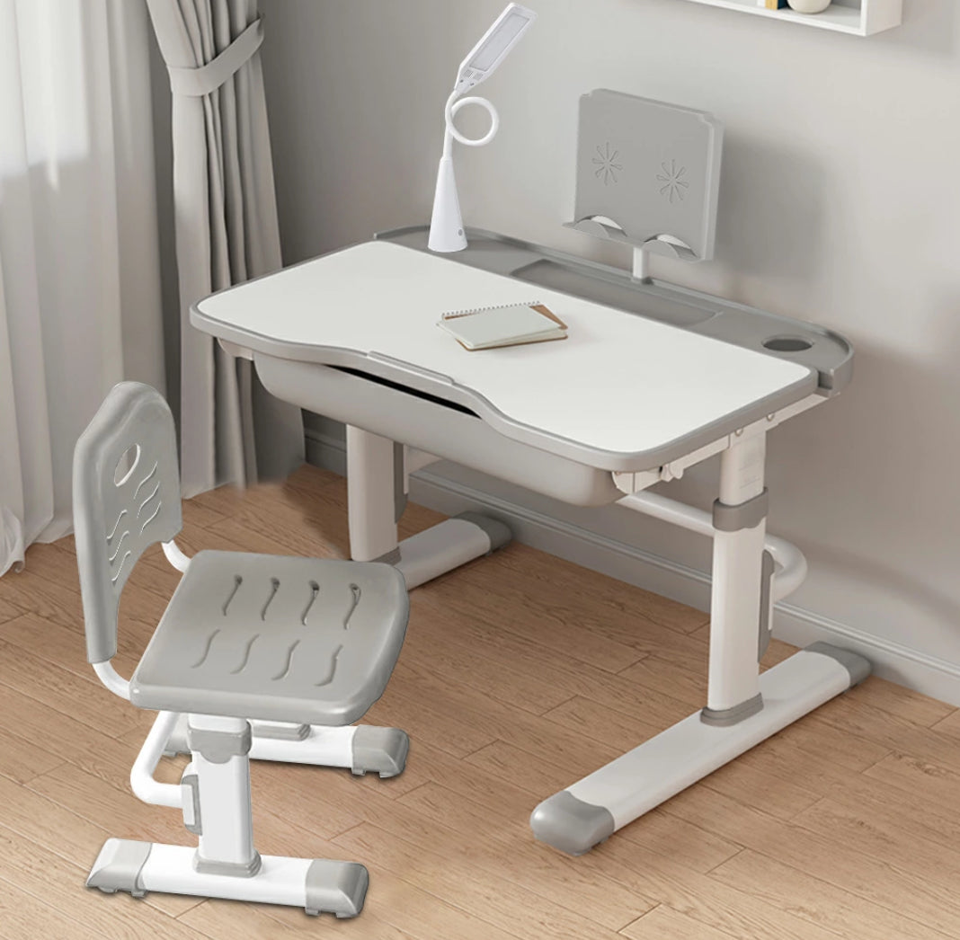 Children’s Height Adjustable Study Desk and Chair Set with LED Lamp | Tilted Desktop & Ergonomic Design