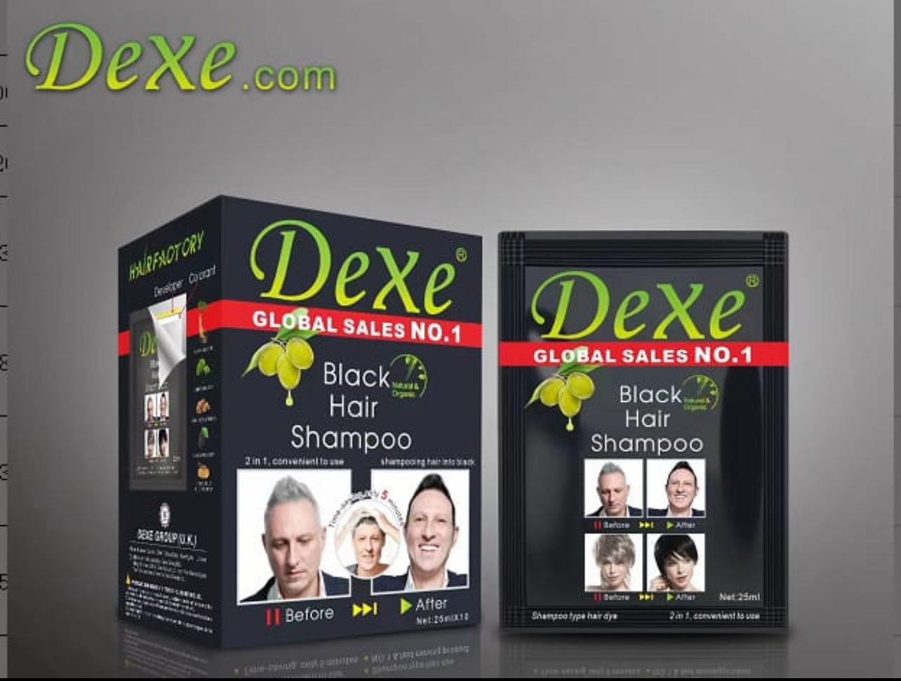 Dexe Black Hair Shampoo Instant Hair Dye for Men Women Black Color - Simple to Use - Temporary Hair Dye- Last 30 days - Natural Ingredients, Great Choice for Woman&Man 10pc