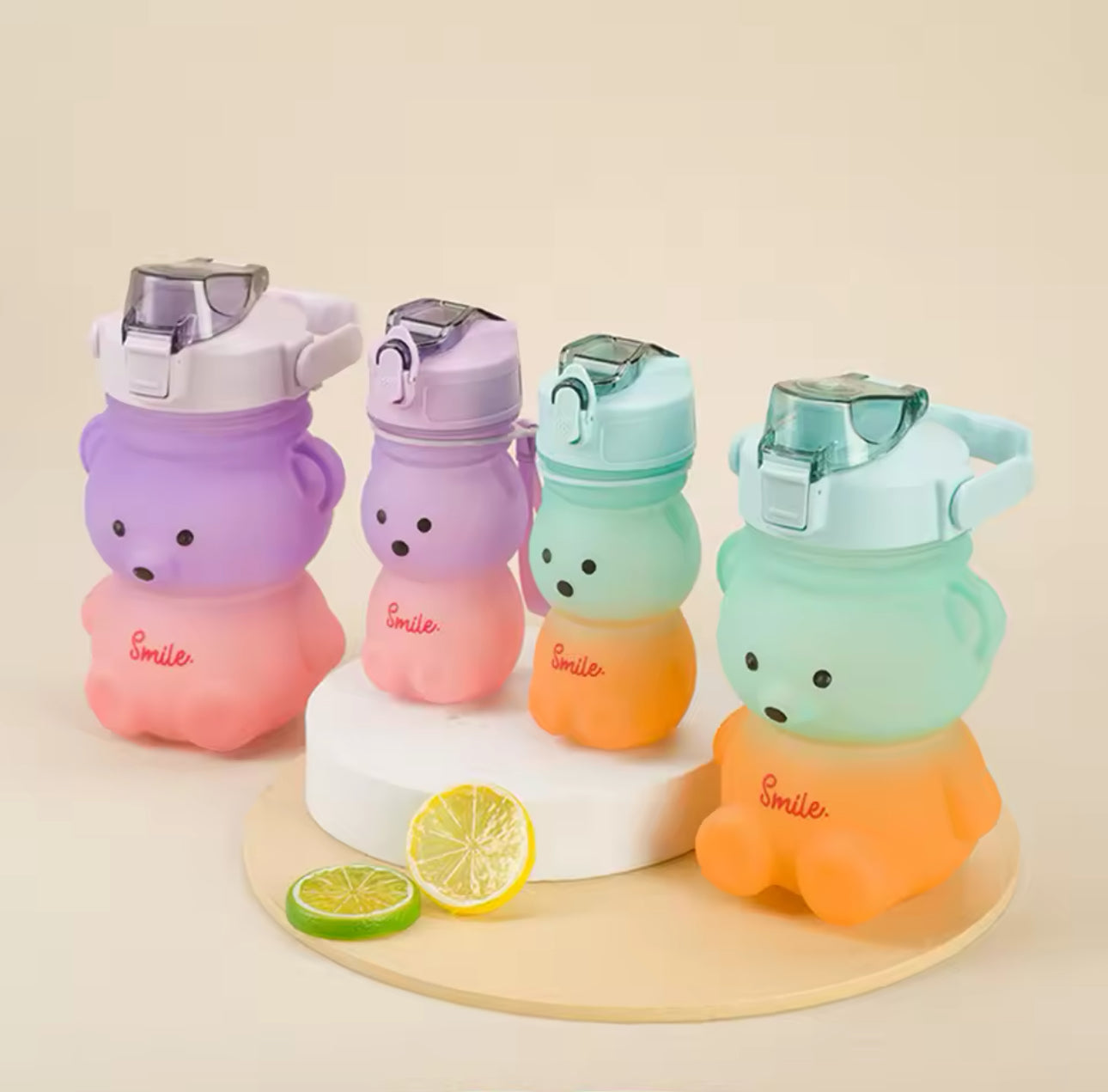 Bear Shaped Water Bottle with Built-In Straw and Carry Strap
