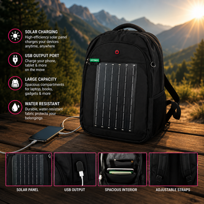 MTech Solar Backpack With USB Charging Port – Water-Resistant Laptop Backpack with Solar Panel