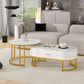 MFURN Set of 2 Nesting Modern Coffee Tables – Gold Metal Frame & Spacious Marble-Effect Surface