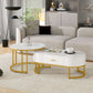 MFURN Set of 2 Nesting Modern Coffee Tables – Gold Metal Frame & Spacious Marble-Effect Surface