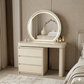MHome Modern Vanity Dressing Table with LED Mirror – 3 Drawers, Glass Top, Cream Finish