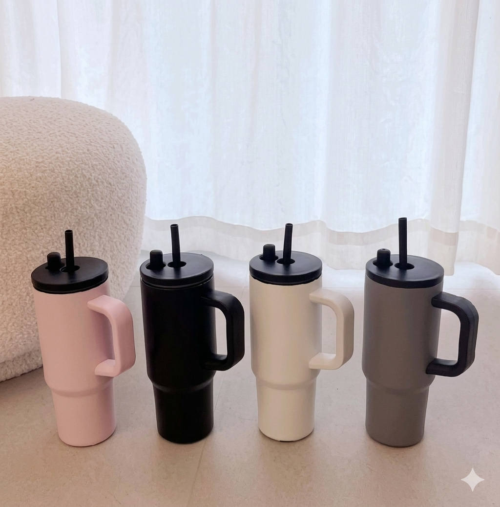 MHOME 710ml Stainless Steel Tumbler with Handle & Straw Lid