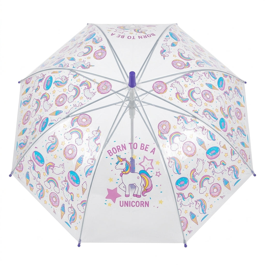 Kids Unicorn Printed Dome Umbrella With Whistle - Various Colors