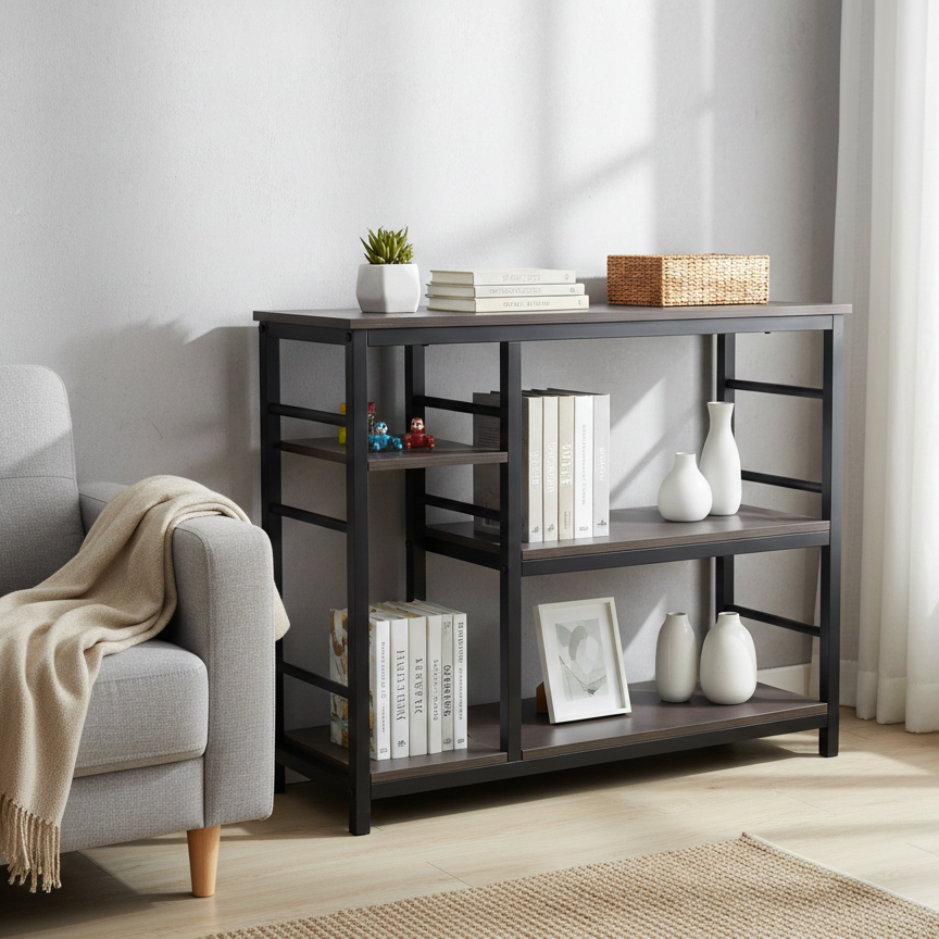 MFurn Modern Industrial 3-Tier Console Table & Storage Rack