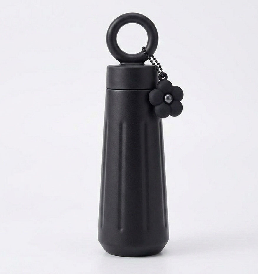 MHome Stainless Steel Water Bottle With Handle & Flower Charm 450ml