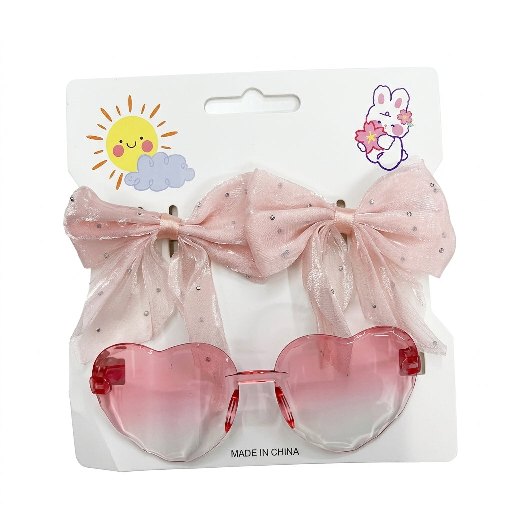 Kids' Heart Sunglasses & Sparkle Hair Bow Set