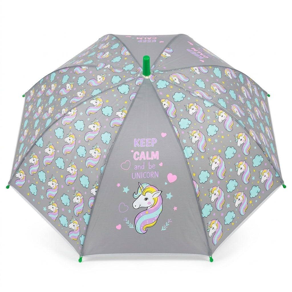Kids Unicorn Printed Dome Umbrella With Whistle - Various Colors
