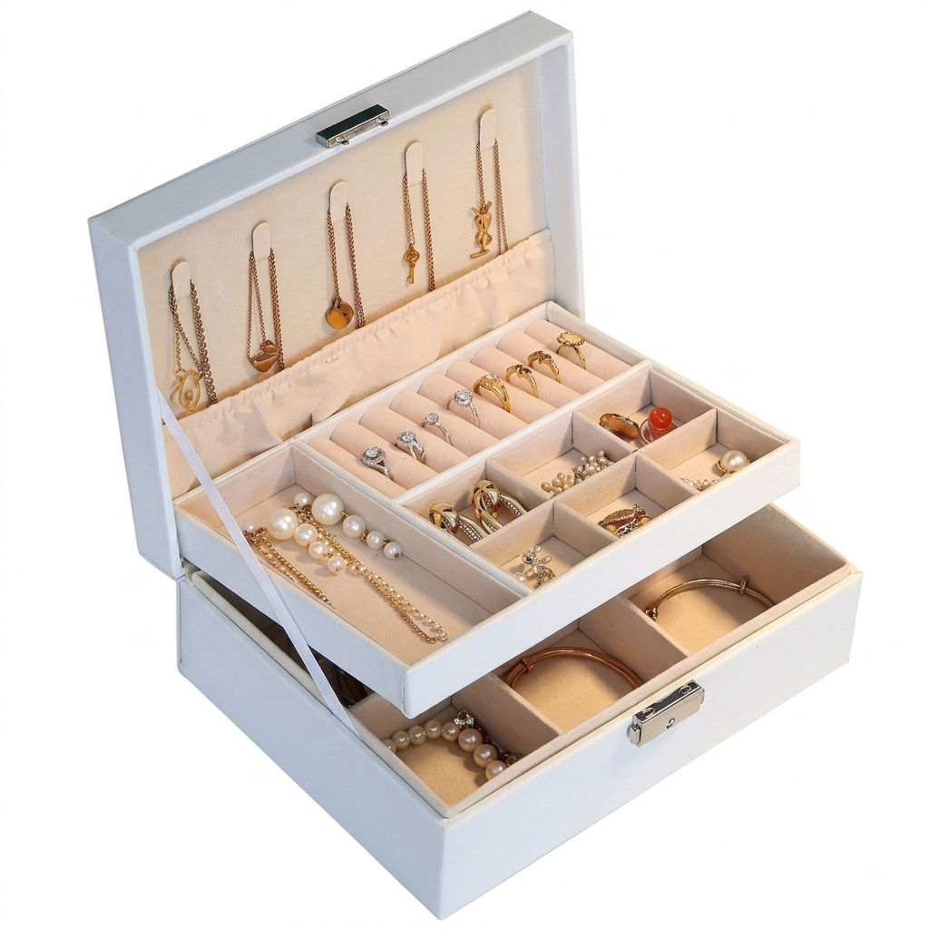 2-Tier Lockable Jewellery Storage Box With Glass Lid