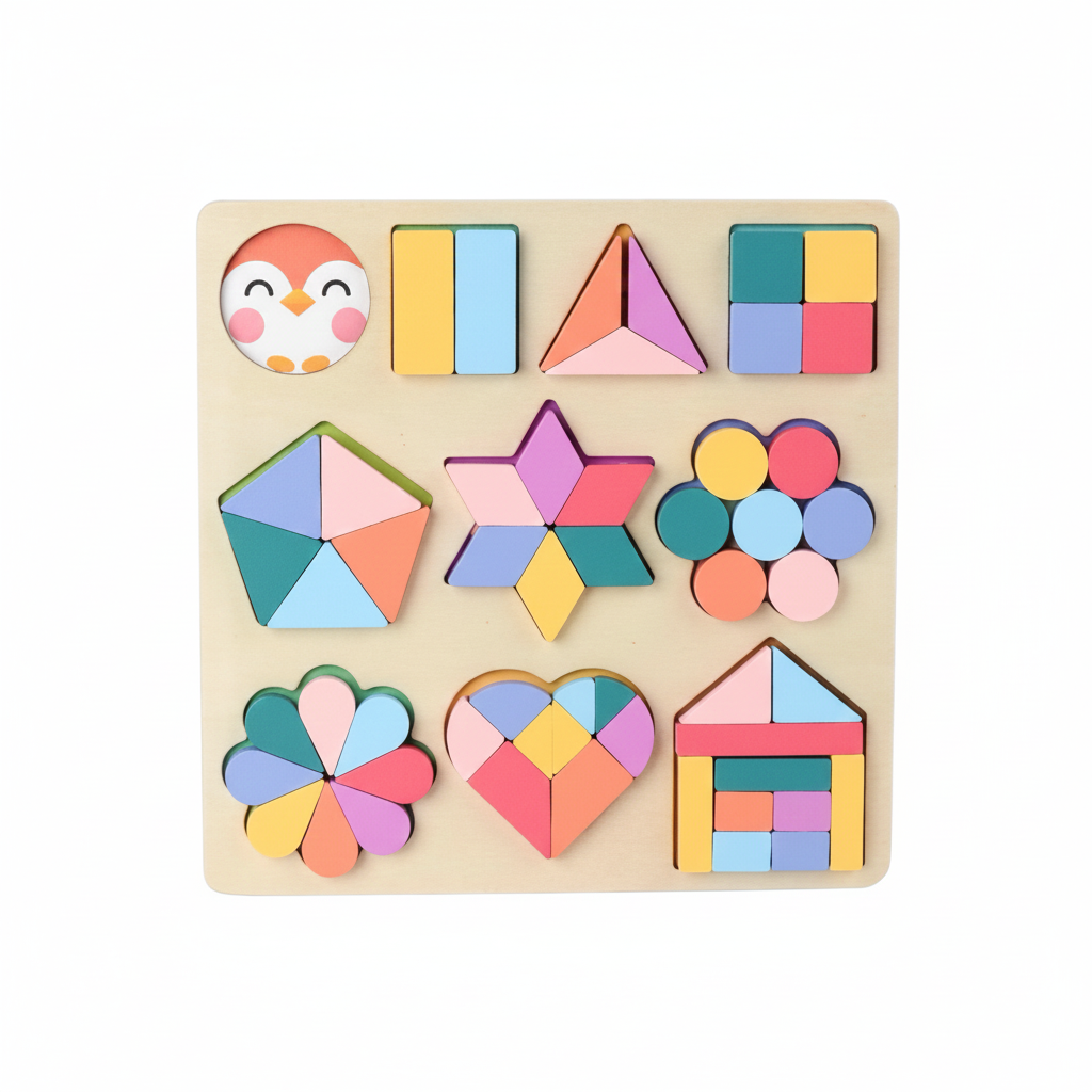 MKids Montessori Layered 3D Shape Puzzle – Wooden Educational Cognitive Toy