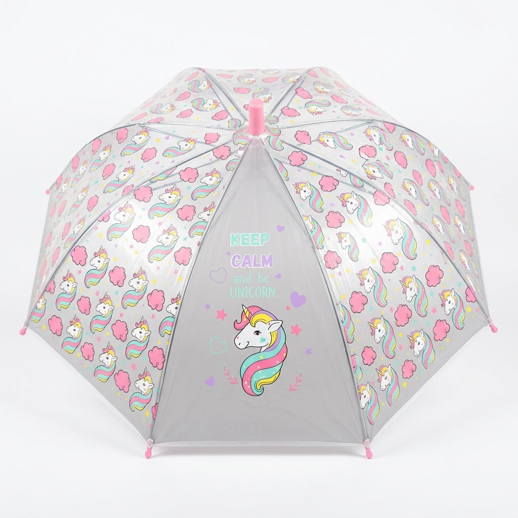 Kids Unicorn Printed Dome Umbrella With Whistle - Various Colors