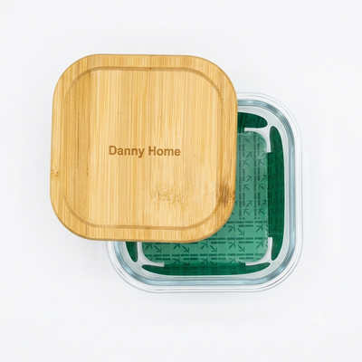 Square Glass Food Container with Bamboo Lid Set Of 3