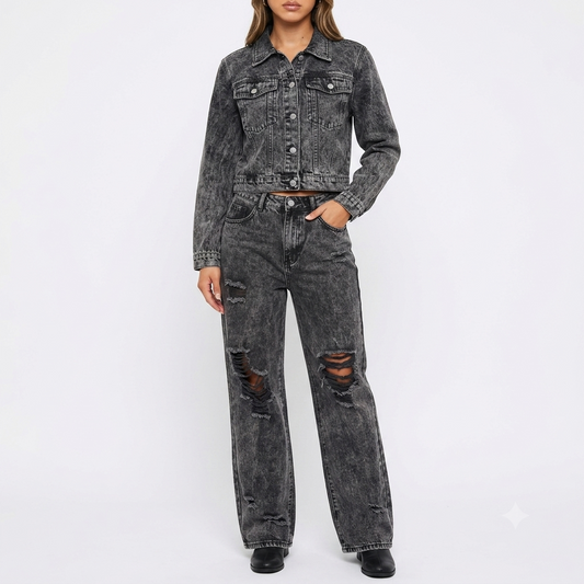 Women's Distressed Cropped Denim Set