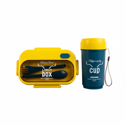 Double-Layered Airtight Lunch Box & Bottle (500ml) Set