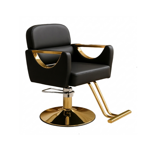 MFurn Luxury Hydraulic Salon Styling Chair – Modern Barber & Hairdresser Chair – Black & Gold