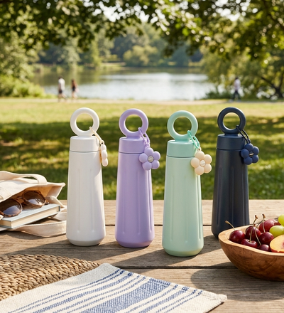 MHome Stainless Steel Water Bottle With Handle & Flower Charm