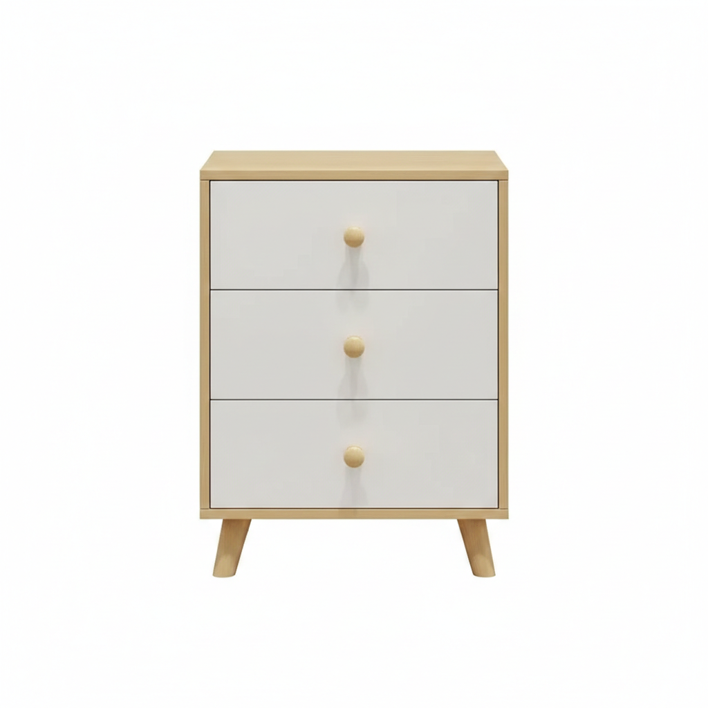 MHome 3-Drawer Wooden Nightstand – Bedroom Storage Chest