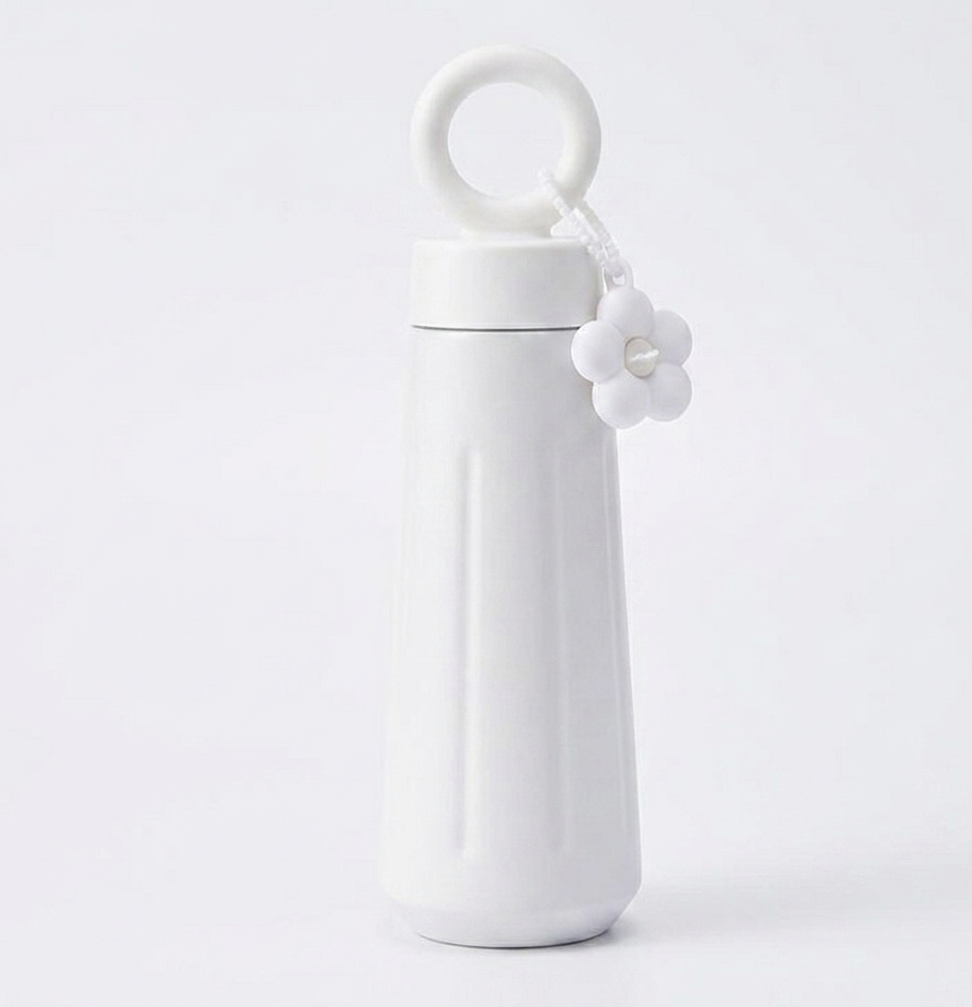 MHome Stainless Steel Water Bottle With Handle & Flower Charm 450ml