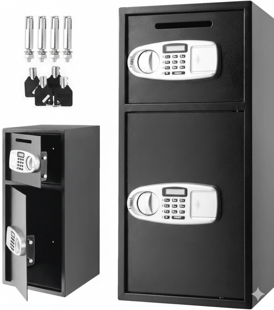 MHome Digital Double Door Safe Depository Drop Box – Office & Home Security Safe