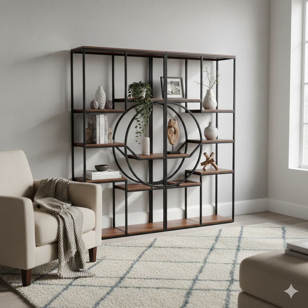 MFurn Modern Geometric Dual-Tower Bookshelf & Room Divider