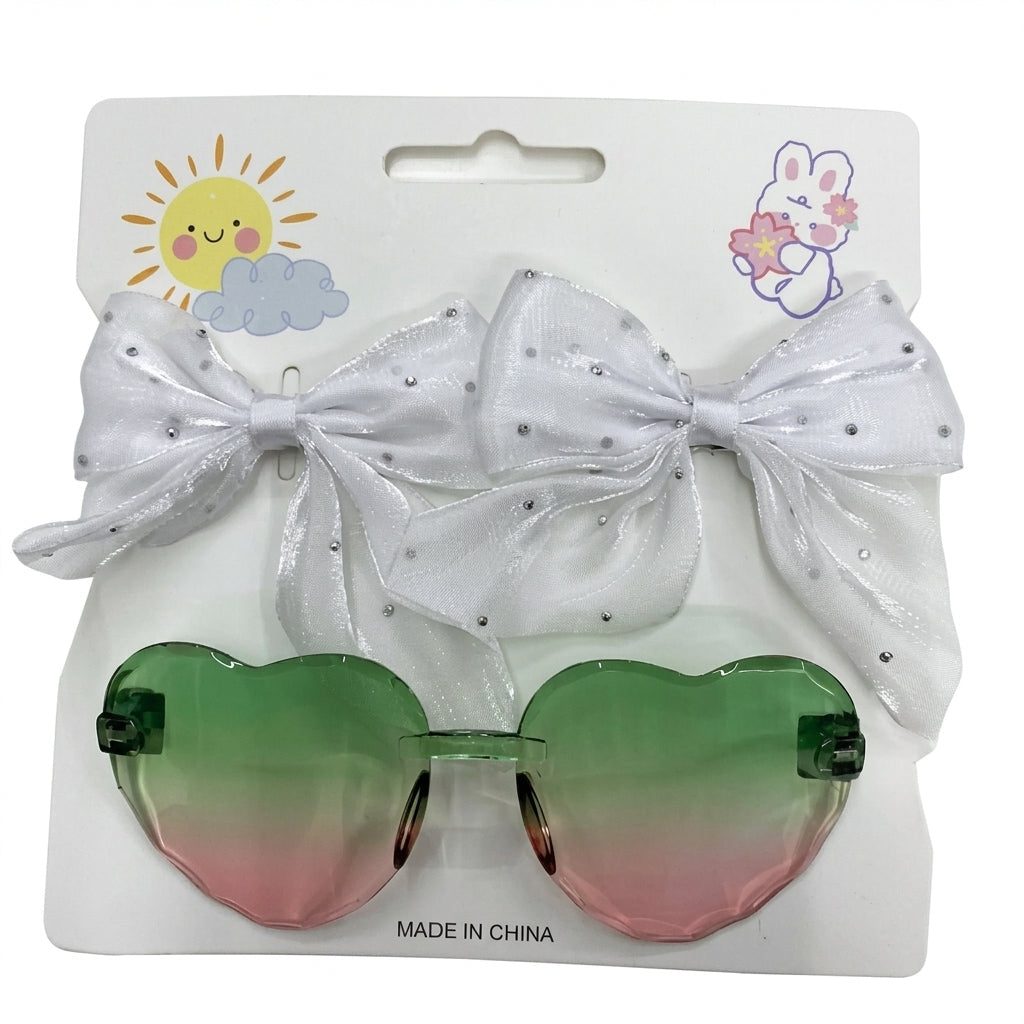 Kids' Heart Sunglasses & Sparkle Hair Bow Set