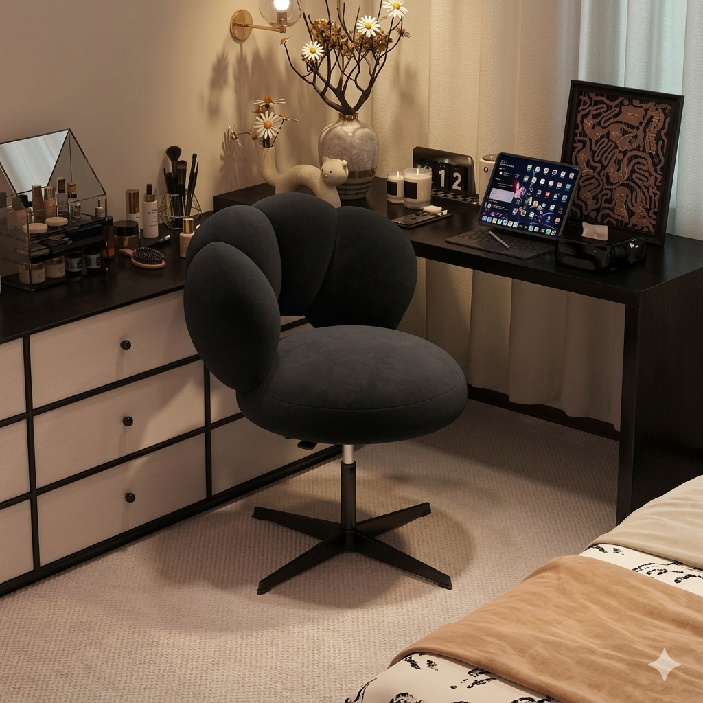 MFURN Petal Swivel Office Chair Plush Fabric Adjustable Vanity Chair