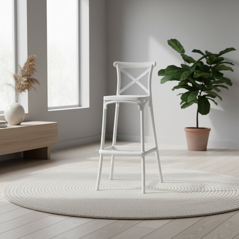 MFurn Resin Cross Back Bar Chair – Modern Bar Stool with Backrest for Dining Room & Kitchen