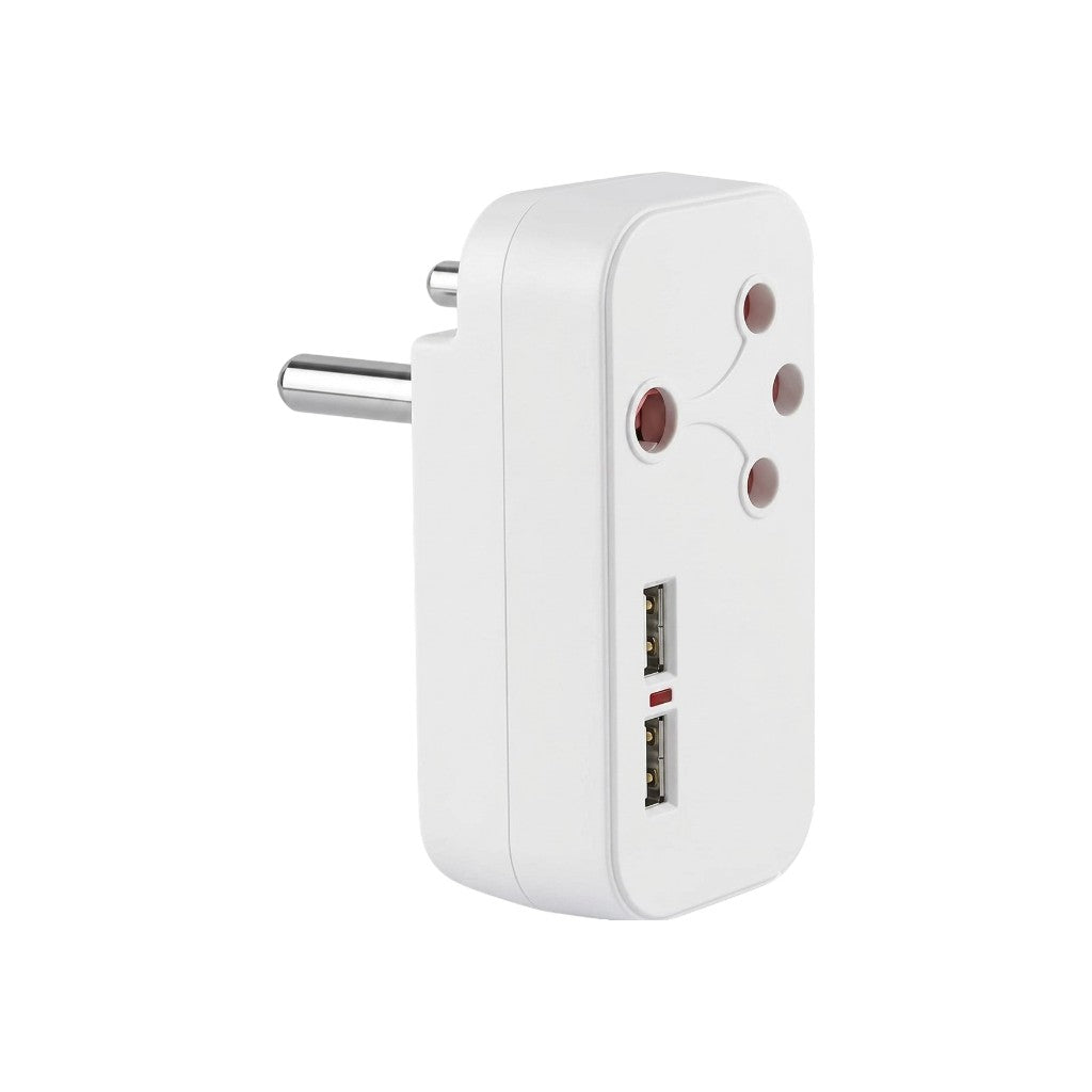 CA-3101 Socket Adapter with Dual USB-A – 16A 250V South African Plug Converter