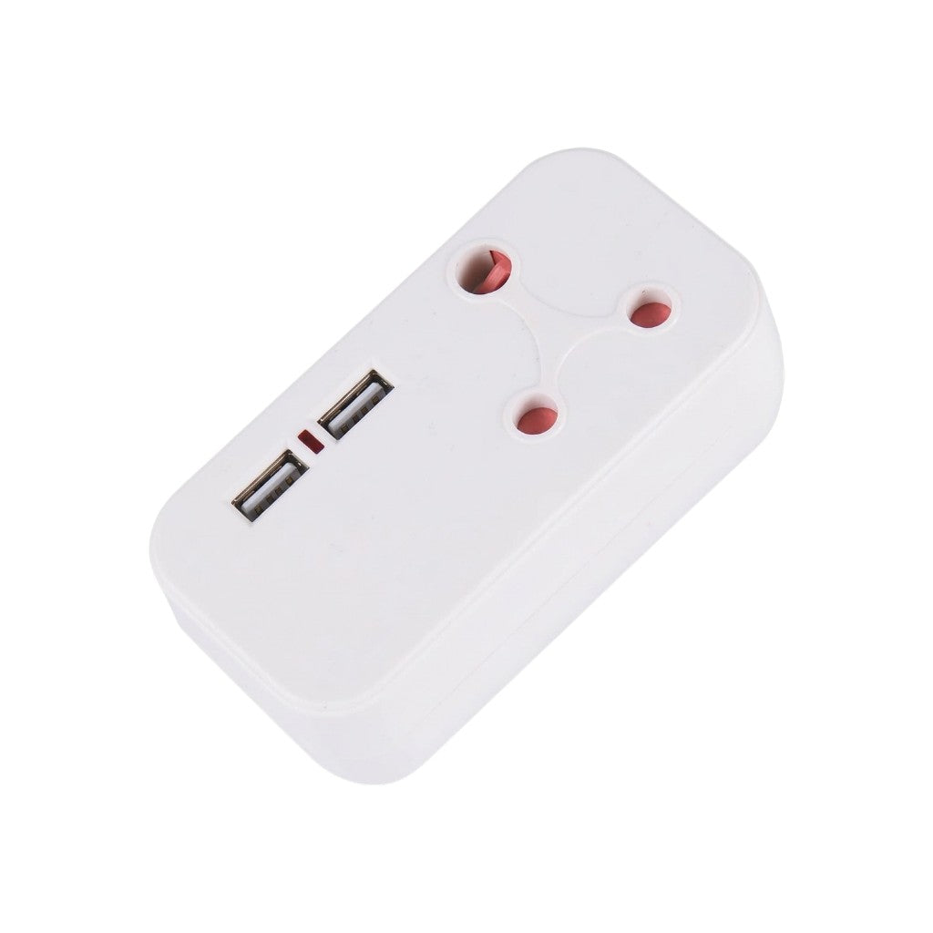CA-3101 Socket Adapter with Dual USB-A – 16A 250V South African Plug Converter