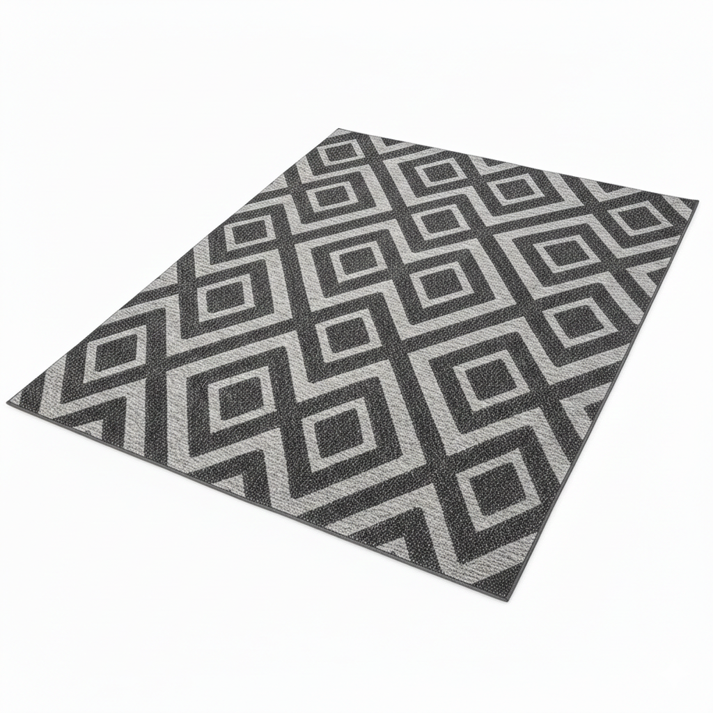 MHome Black & Grey Monochrome Diamond Geometric Area Rug – 150 × 200 cm