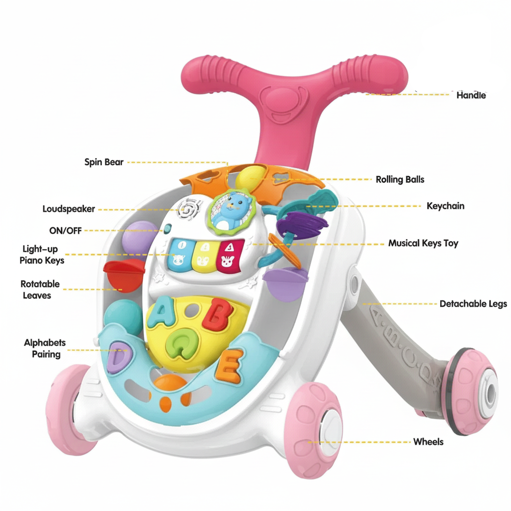 MKids 3-in-1 Multifunctional Baby Walker with Rolling Ball Game & Musical Toy