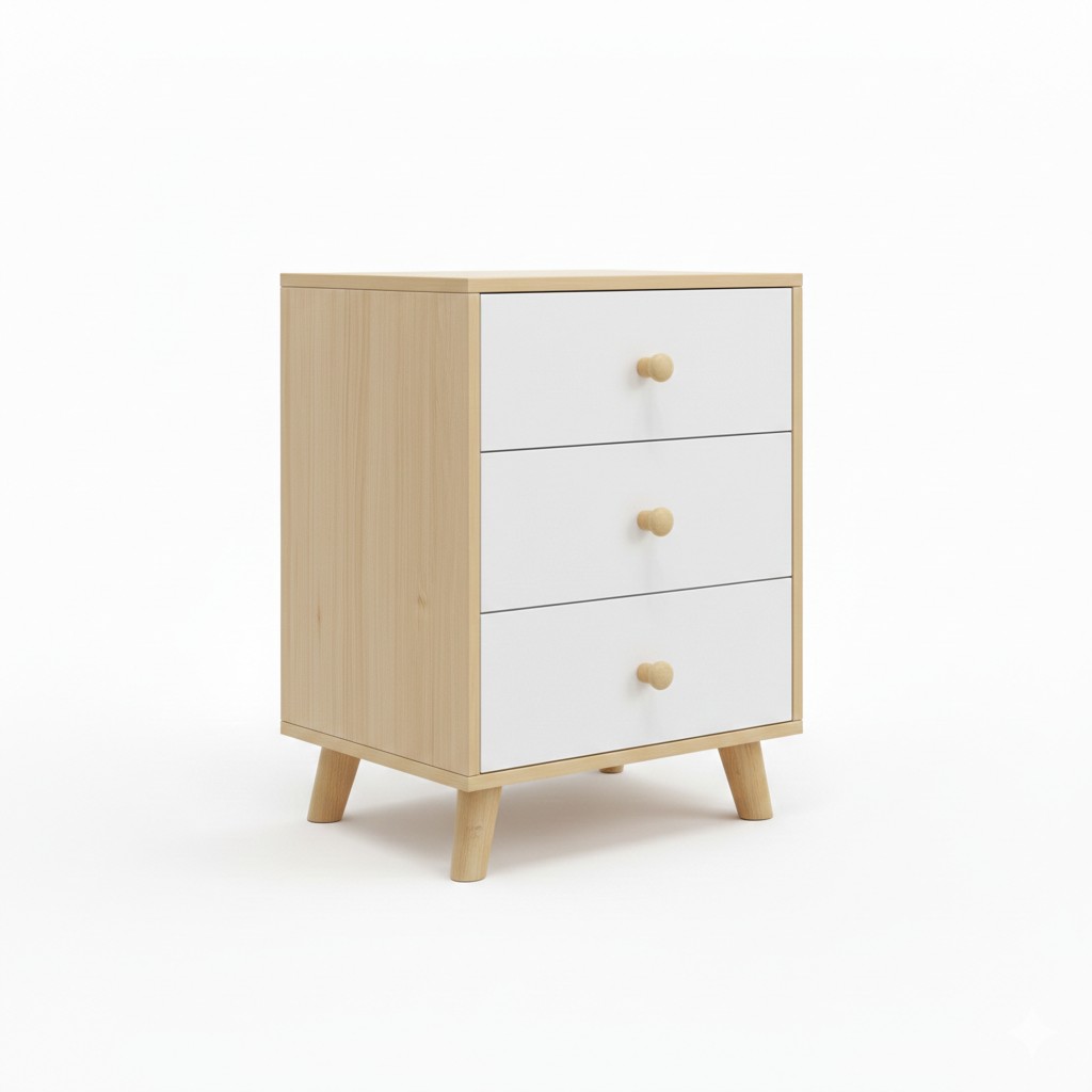 MHome 3-Drawer Wooden Nightstand – Bedroom Storage Chest