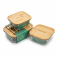 Square Glass Food Container with Bamboo Lid Set Of 3