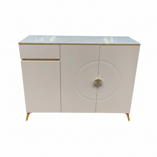 MFurn Modern White & Gold Shoe Cabinet – Slim Entryway Storage