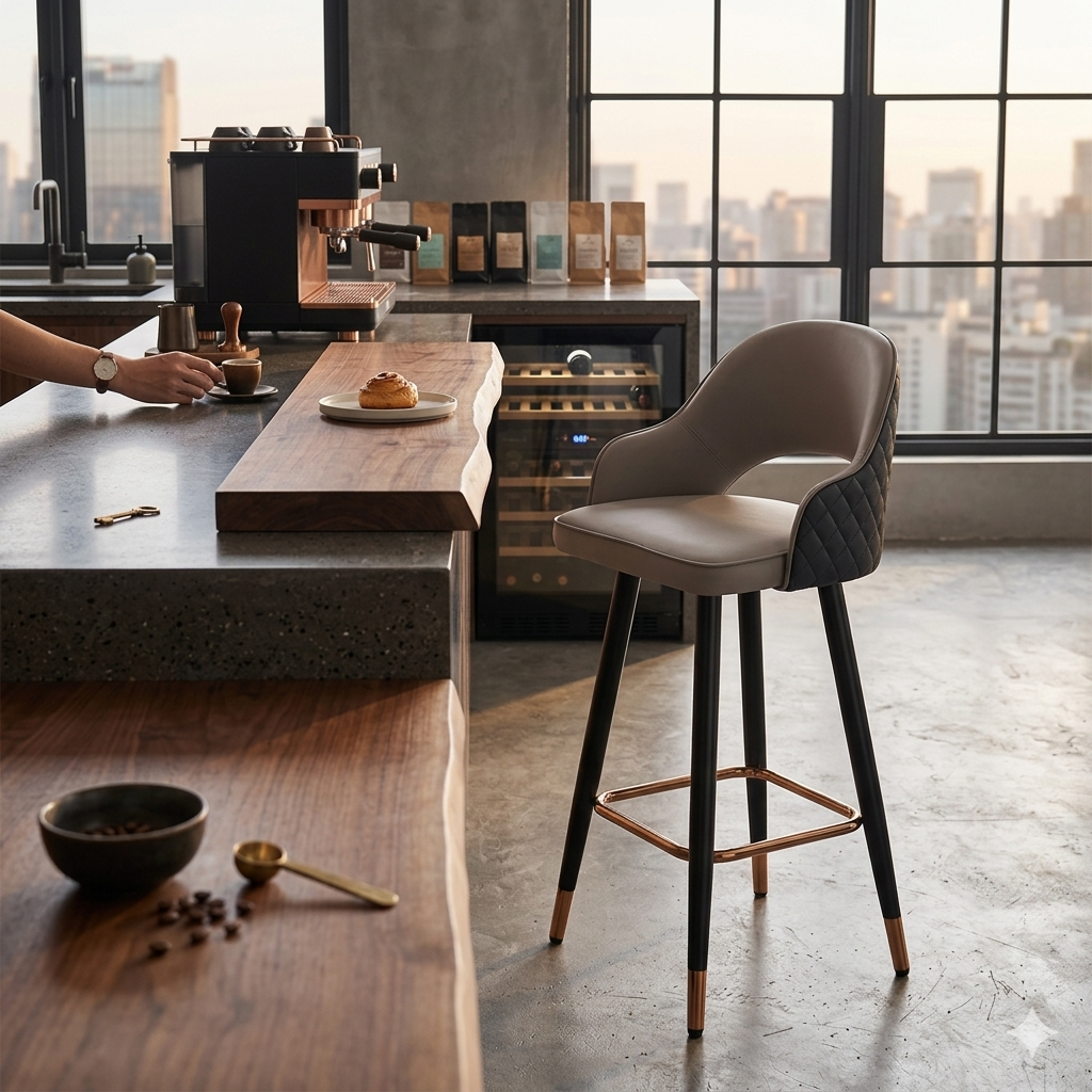 MFURN  High Kitchen Island Chair – Adjustable 360° Swivel Bar Stool, PU Leather, Chrome Base- Various Options