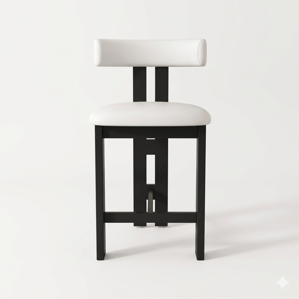 MFURN French-Style Solid Wood Bar Stool with Fabric Seat & Backrest