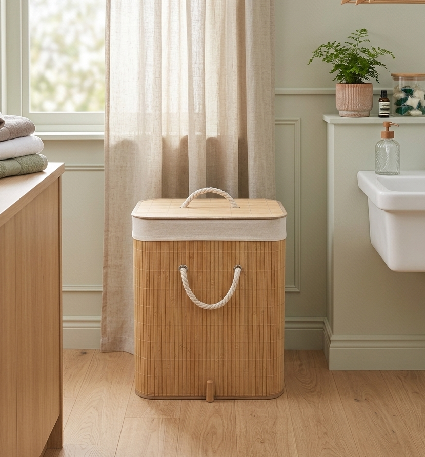 MHome Spacious Bamboo Laundry Basket
